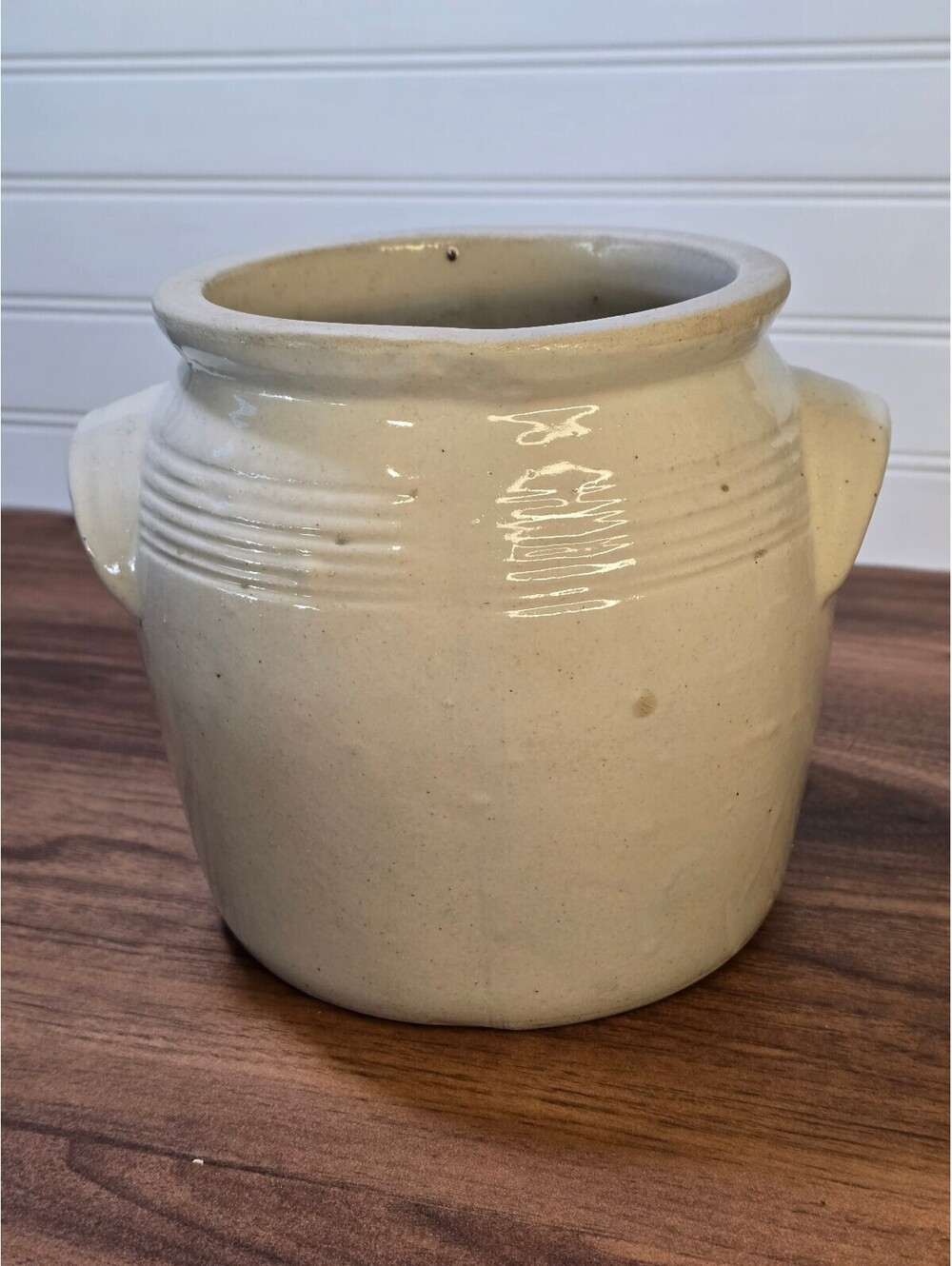 Vintage Stoneware Pottery Crock with Handles - Picture 3 of 9